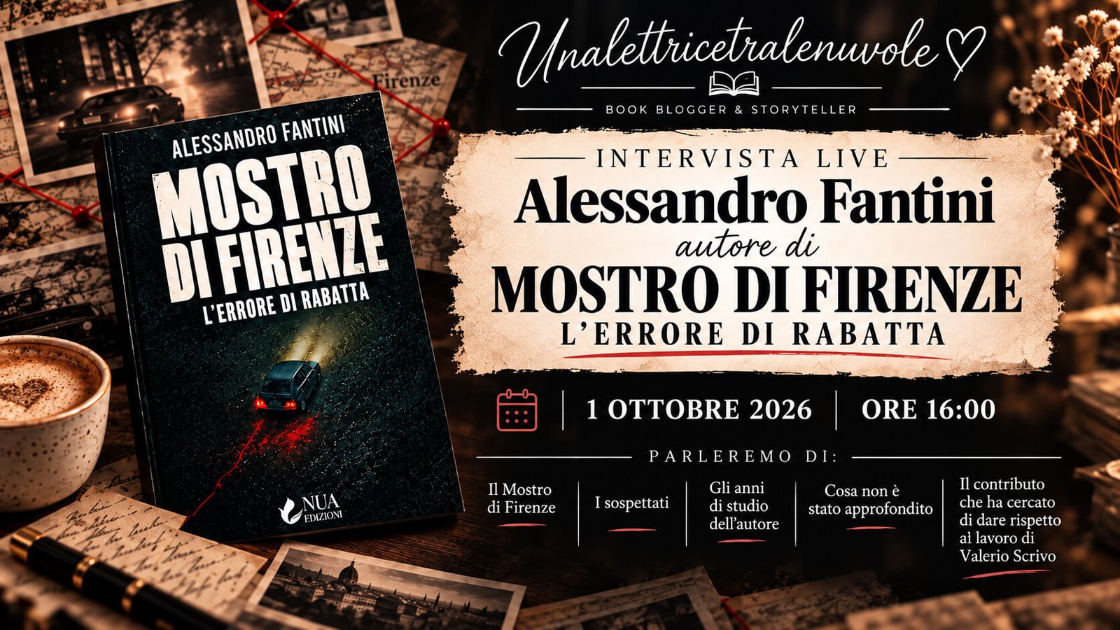 Locandina della diretta Instagram del 1 ottobre 2026 con Alessandro Fantini e Una lettrice tra le nuvole