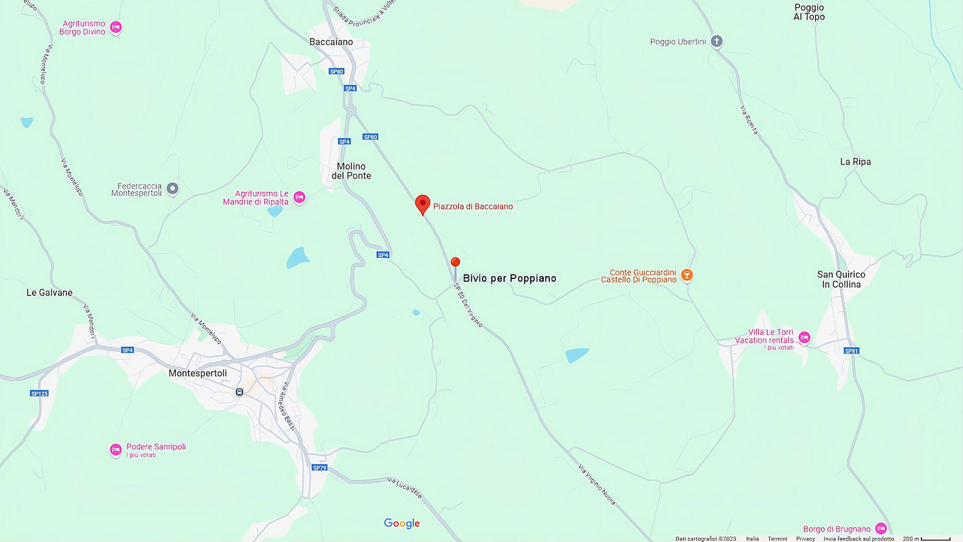 Mappa dettagliata della zona immediatamente circostante il luogo del delitto di Baccaiano