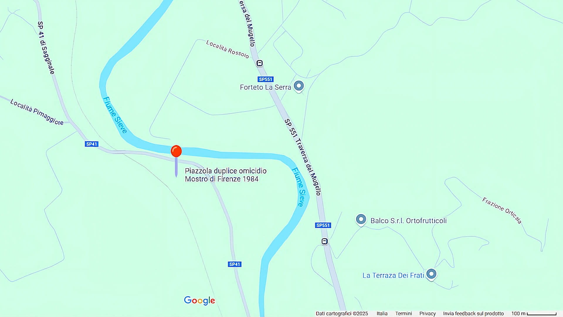 Mappa della zona della Boschetta, dove si consumò il duplice omicidio del 1984
